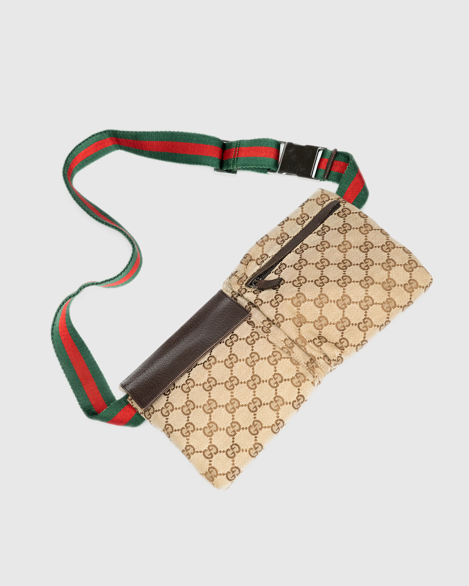 Gucci GG Supreme Canvas Belt Bag with Green-Red Web Strap