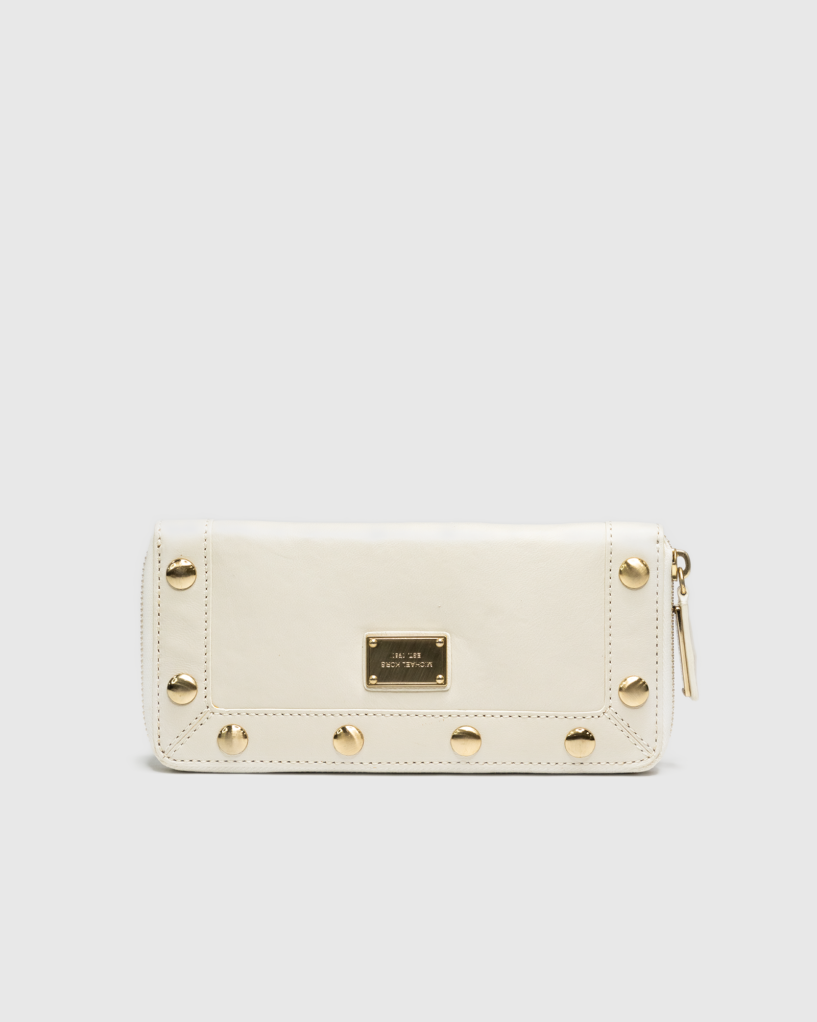 Michael Kors White Leather Studded Zip Wallet
