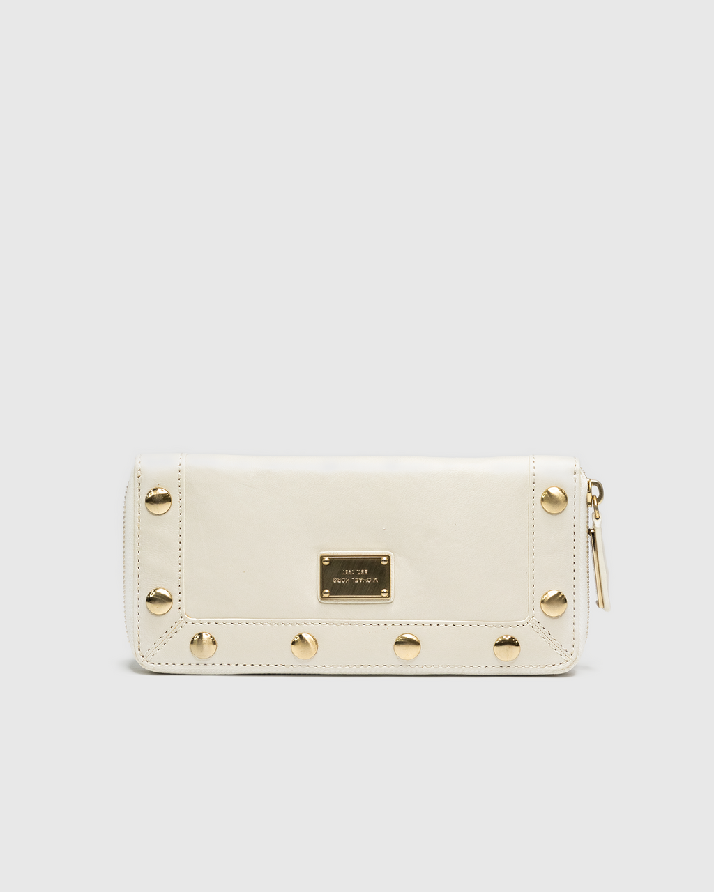 Michael Kors White Leather Studded Zip Wallet