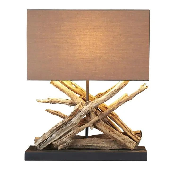 Teak Accent/Desk Lamp with Wooden Black Base